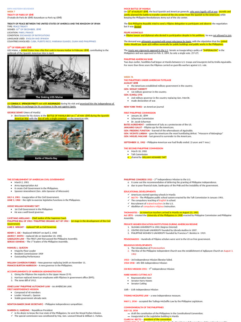 RIPH Midterm Reviewer: Treaty of Paris | PDF | Philippines | Spanish ...