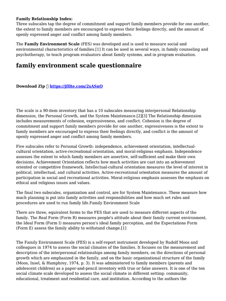 Family Environment Scale Overview | PDF | Psychological Concepts ...