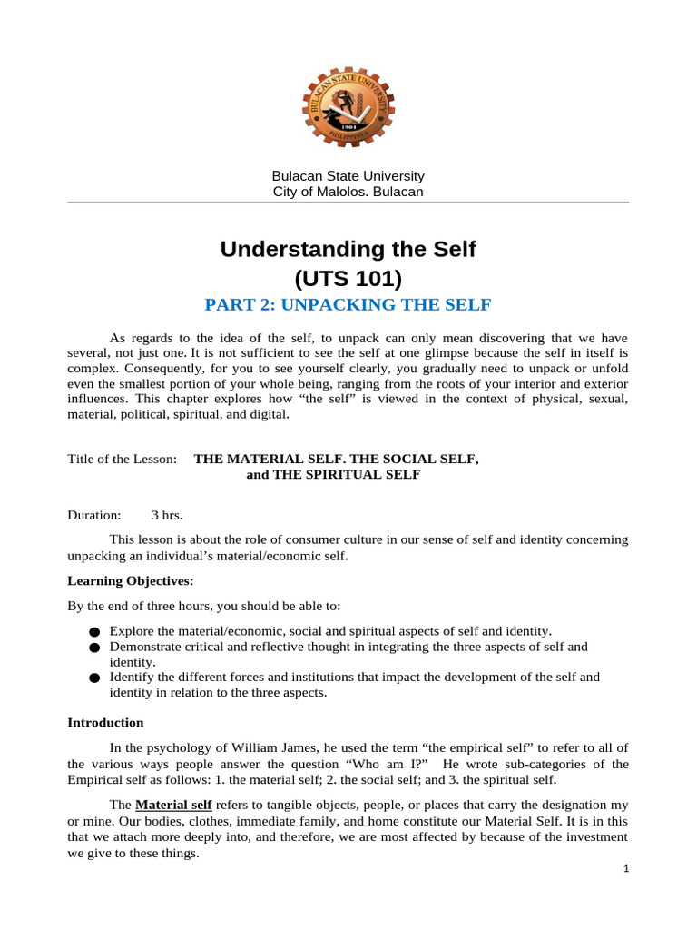 Unpacking the Self: Material, Social, Spiritual | PDF | Spirituality | Self