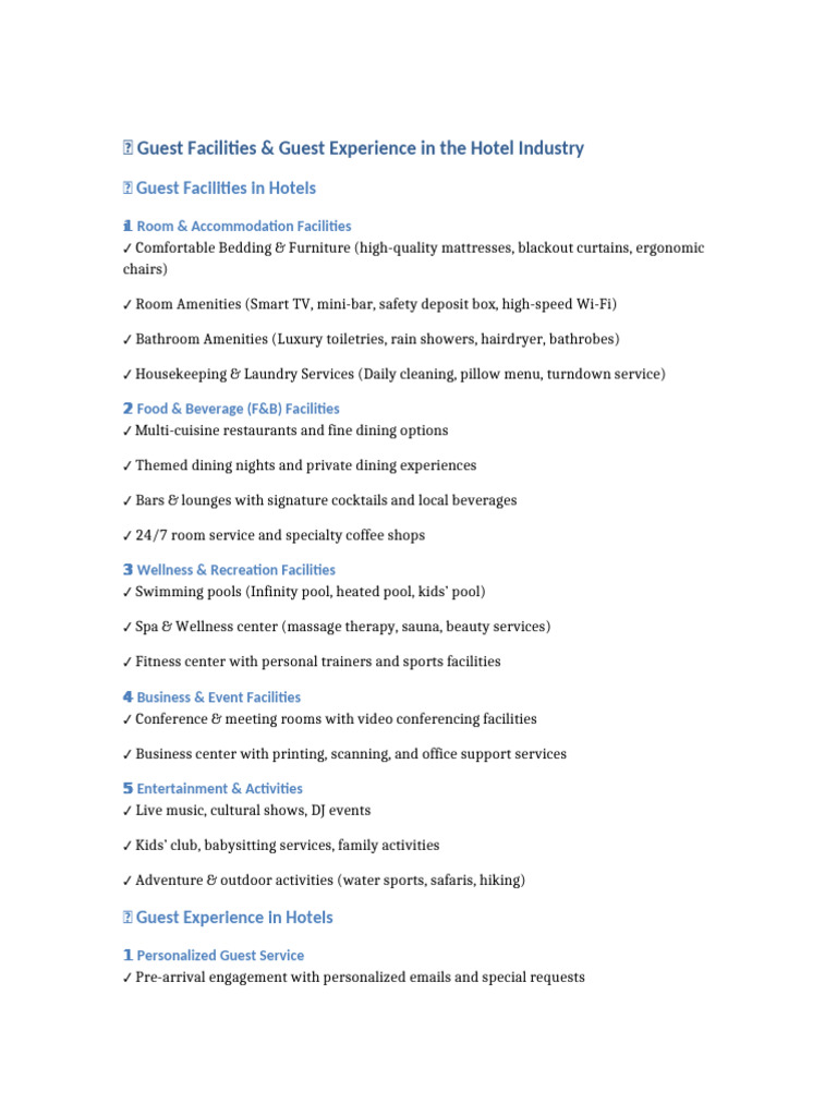 Hotel Guest Facilities & Experience Guide | PDF