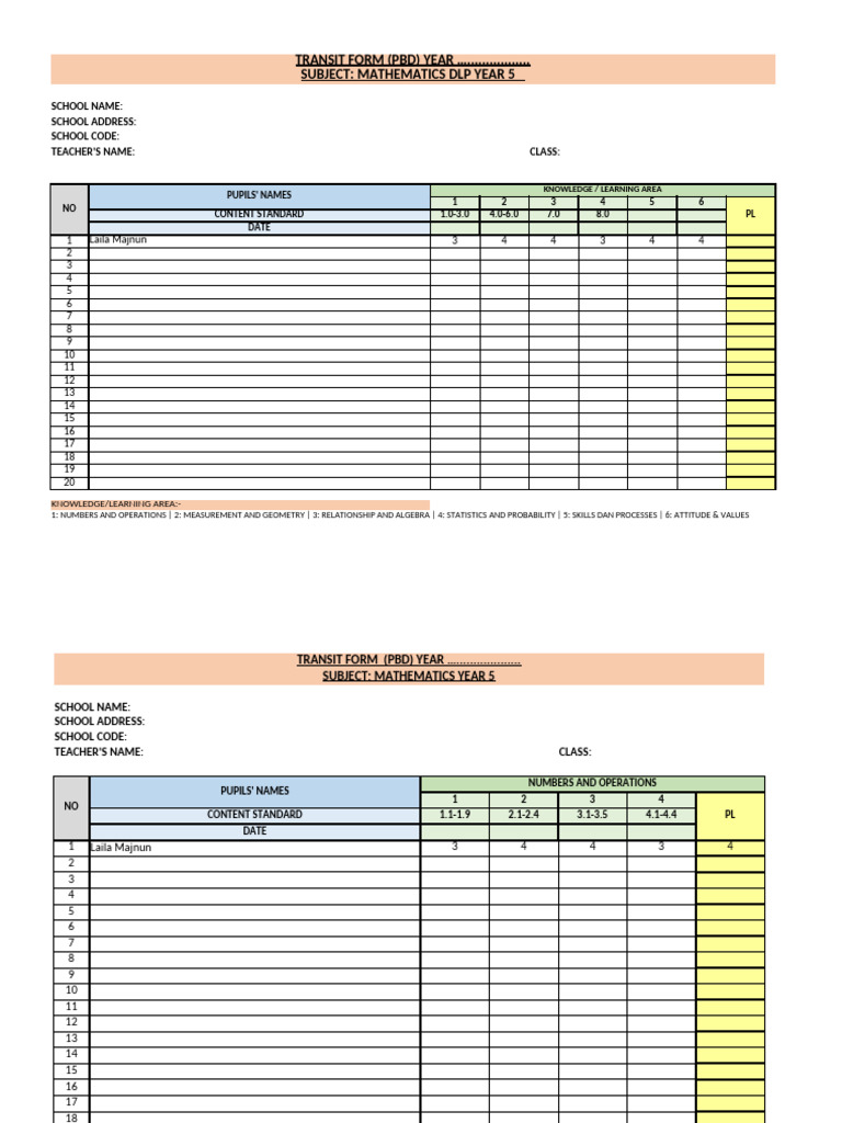 Year 5 Mathematics Transit Form | PDF | Mathematics