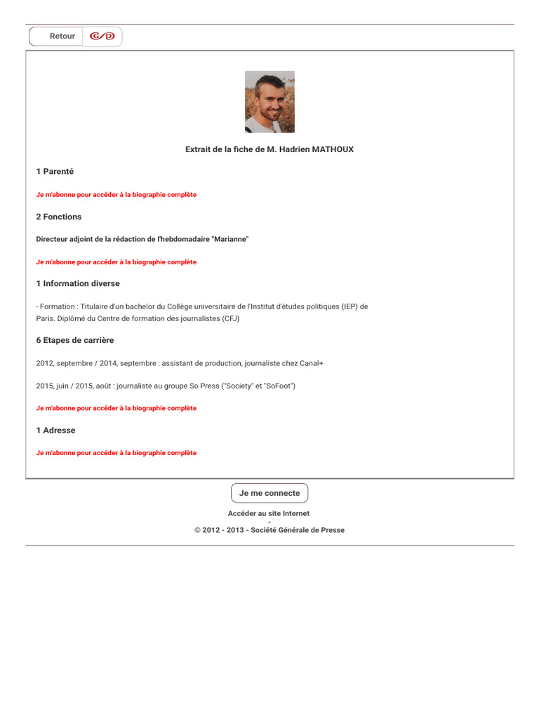 Biographie de Hadrien Mathoux | PDF