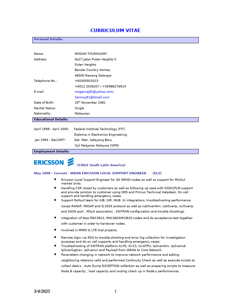 Mogan Thuraisamy's Engineering CV | PDF | Computer Network | High Speed ...