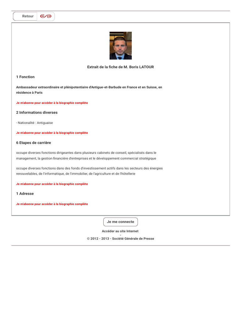 Boris Latour : Ambassadeur d'Antigua | PDF