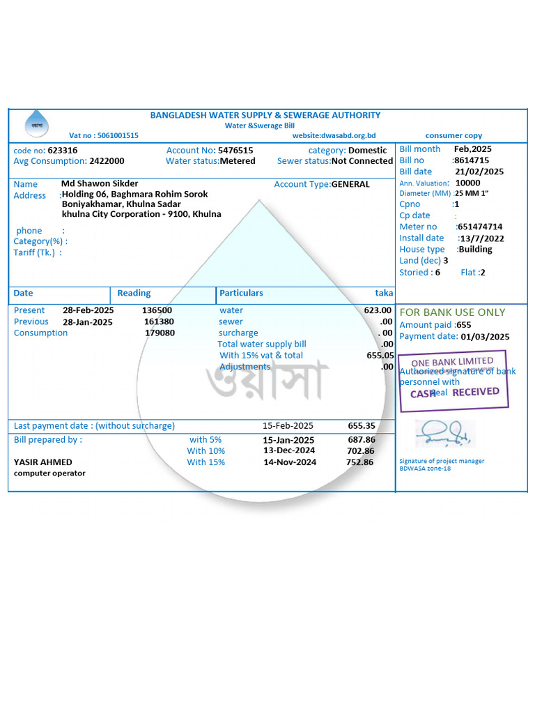 Wasa Online Bill Summary | PDF | Water Supply | Fresh Water