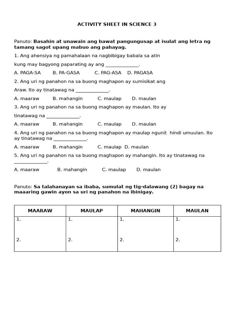 Activity Sheet in Science 3 | PDF