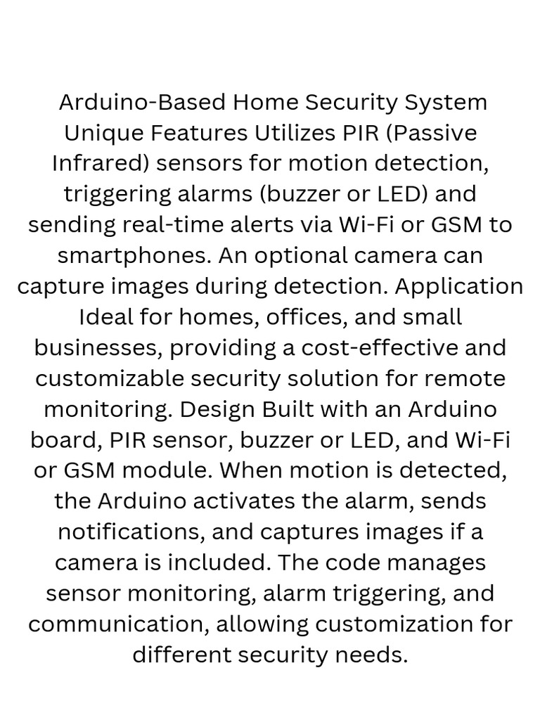 Arduino-Based Home Security System Unique Features Utilizes PIR ...