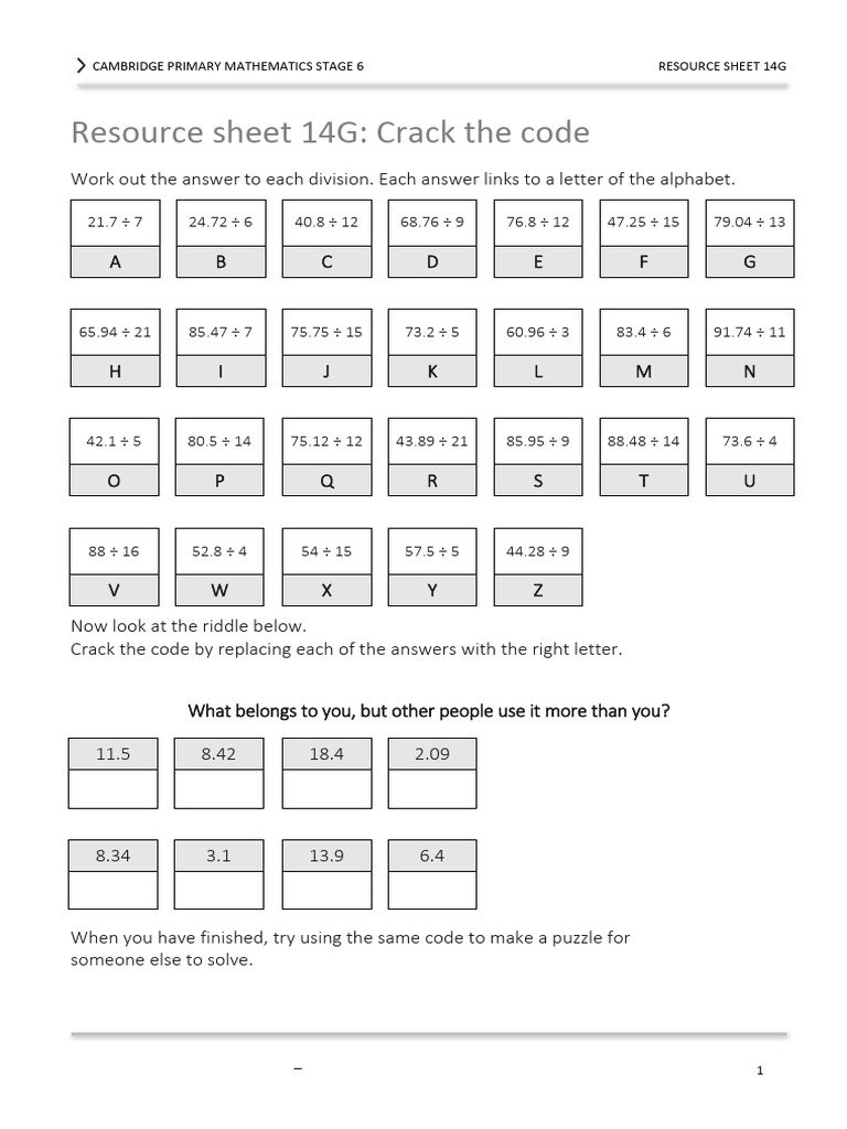 Grade 2 Maths Code Cracking Activity | PDF