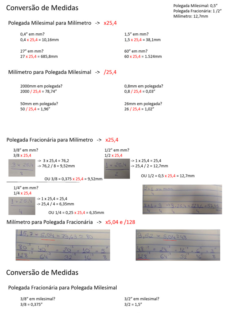 Conversão de Medidas: mm e polegadas | PDF | Duração