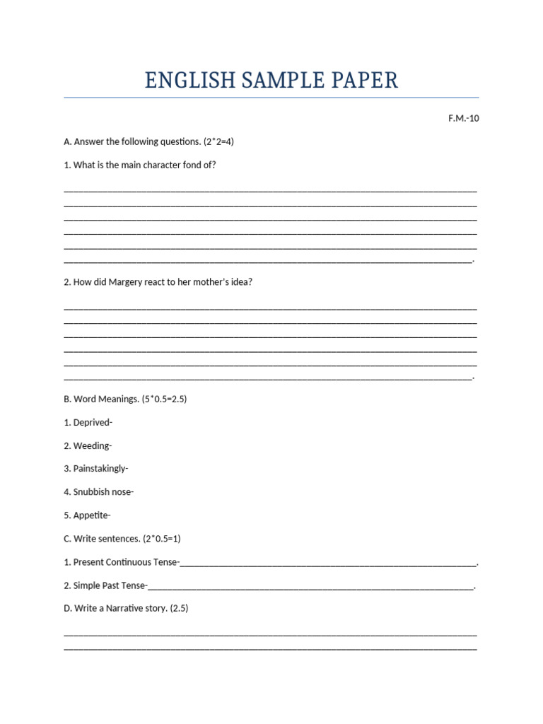 English Sample Paper | PDF