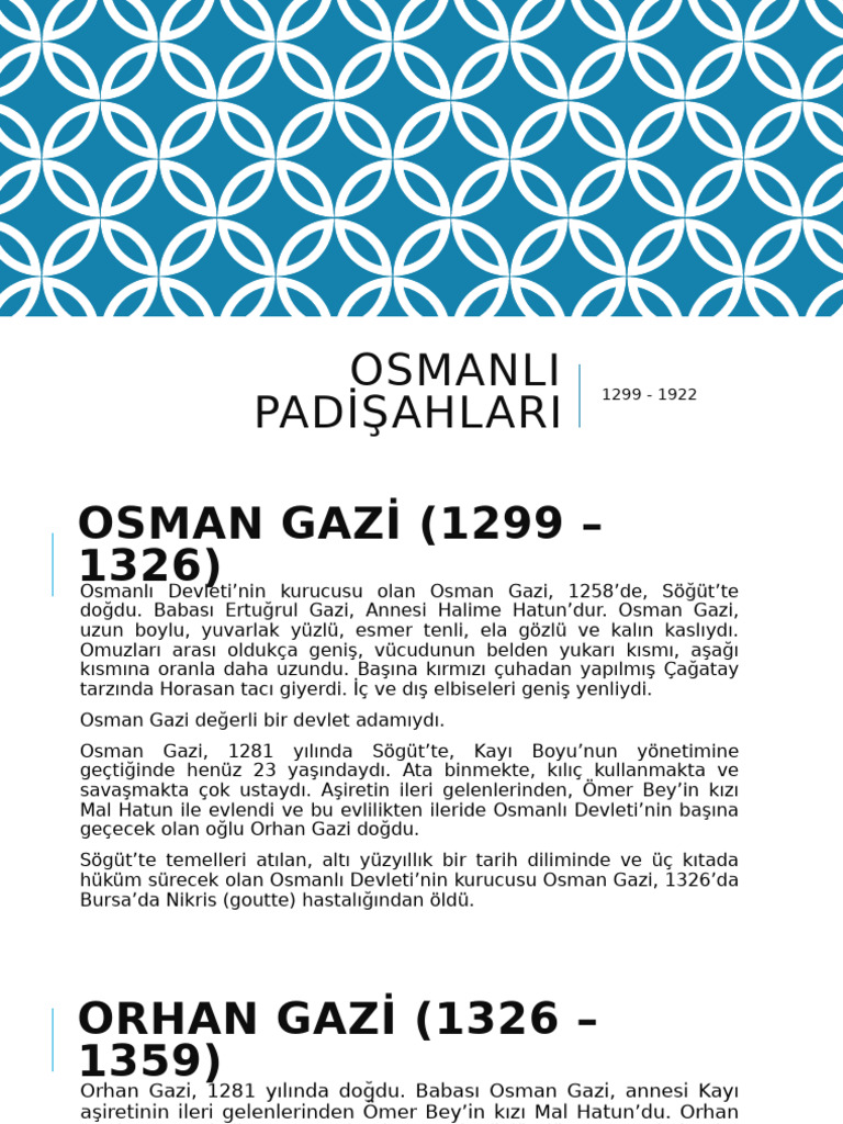 Osmanli Padi̇şahlari | PDF