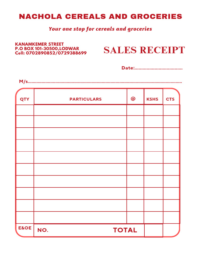 Nachola Cereals and Groceries Invoice | PDF