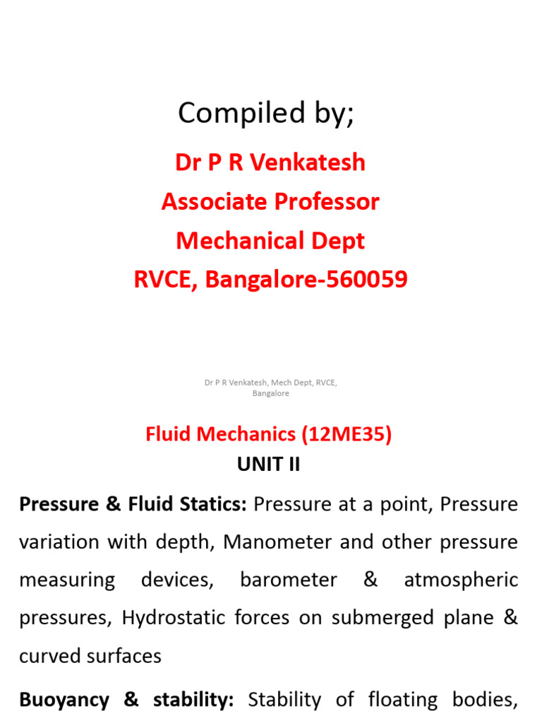 Fluid Mechanics: Pressure & Statics Guide | PDF | Pressure Measurement ...