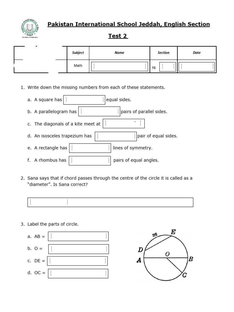 Test 2 Practice Sheet Unsolved | PDF | Circle | Elementary Geometry