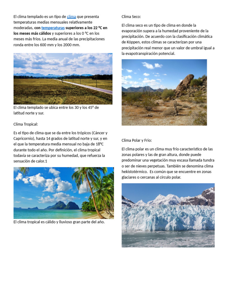 El Clima Templado Tropical Seco y Polar | PDF