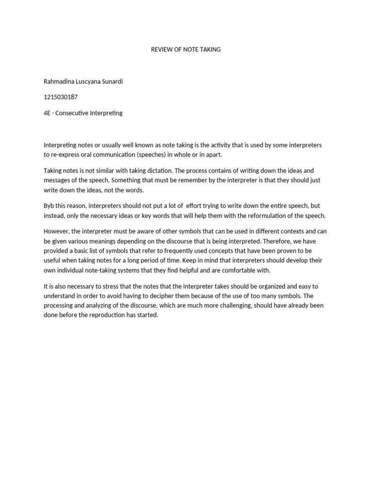 Effective Note Taking for Interpreters | PDF