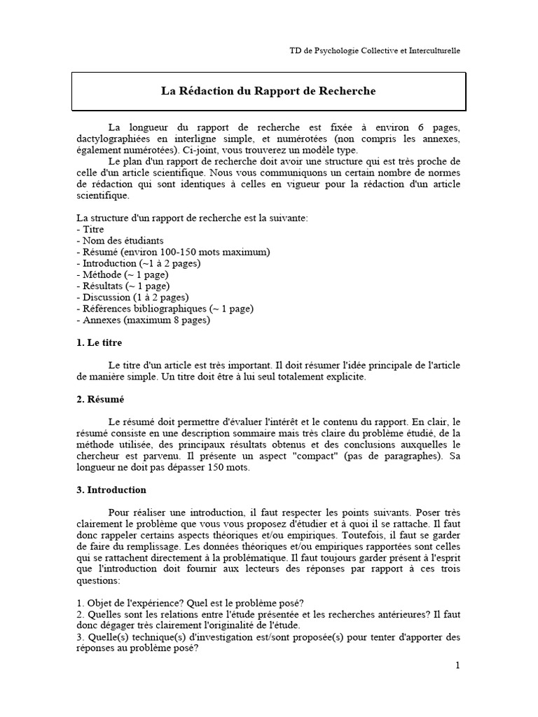 Rédaction d'un Rapport de Recherche | PDF | Psychologie | Empirisme