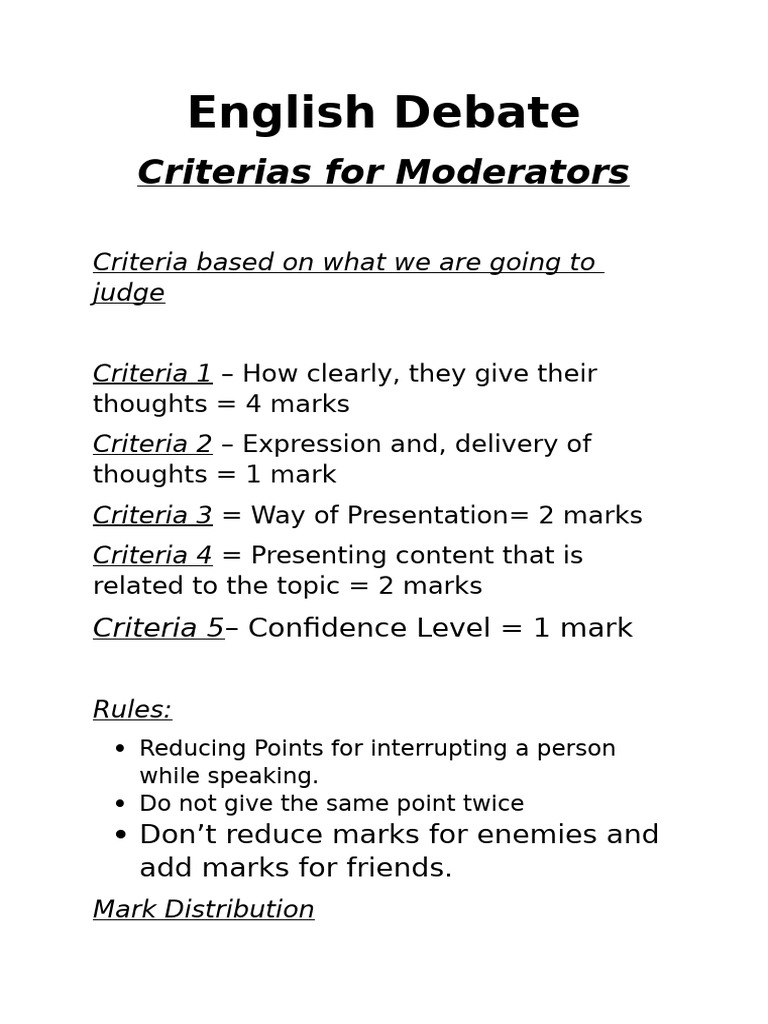English Debate Moderator Criteria Guide | PDF