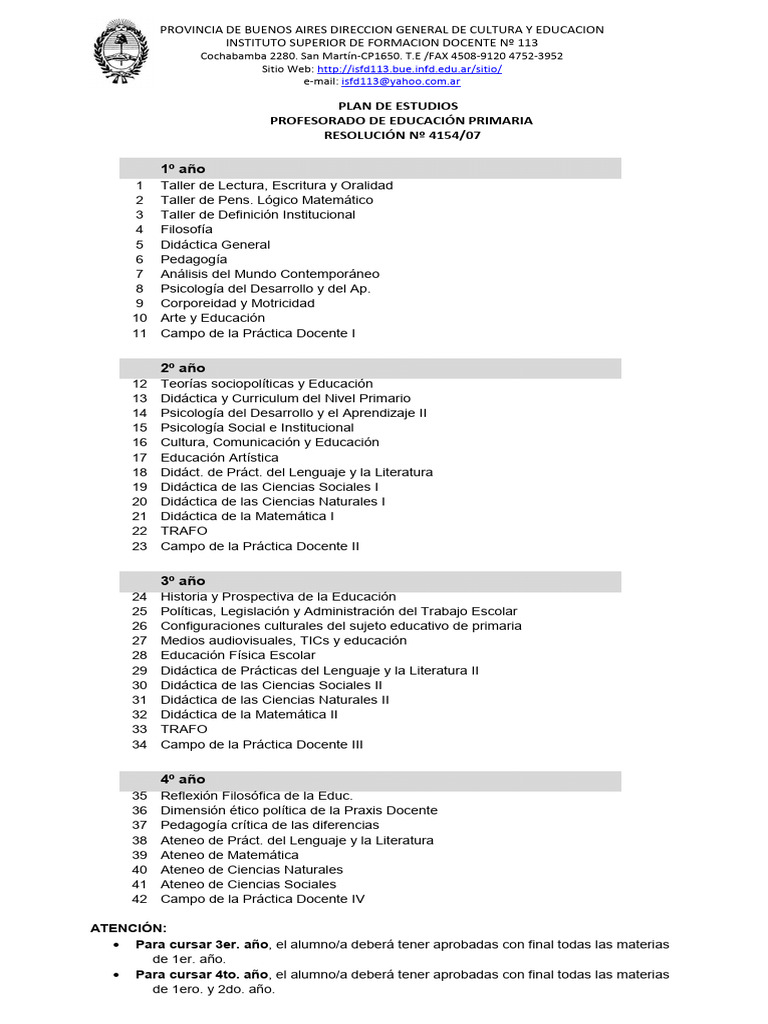 Plan de Estudios Profesorado Primaria | PDF | Maestros | Pedagogía