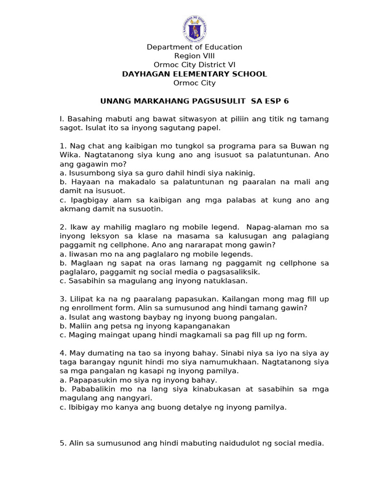 First Periodical Test Esp 6 Pdf