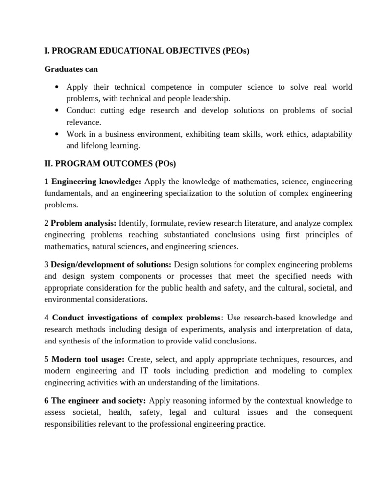 Computer Science Program Objectives & Outcomes | PDF | Engineering ...