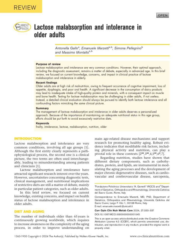 Lactose Malabsorption and Intolerance in Older Adults. | PDF ...