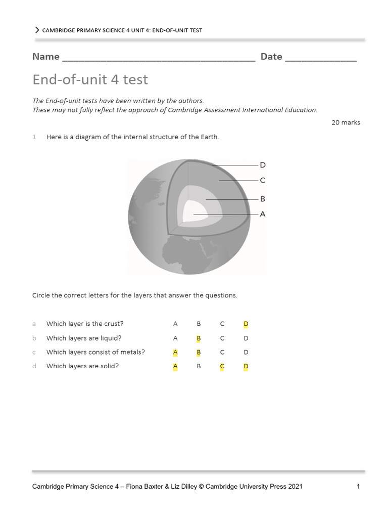 P - Science 4 - End-Of-Unit - 4-Answer Key | PDF | Earth | Earthquakes