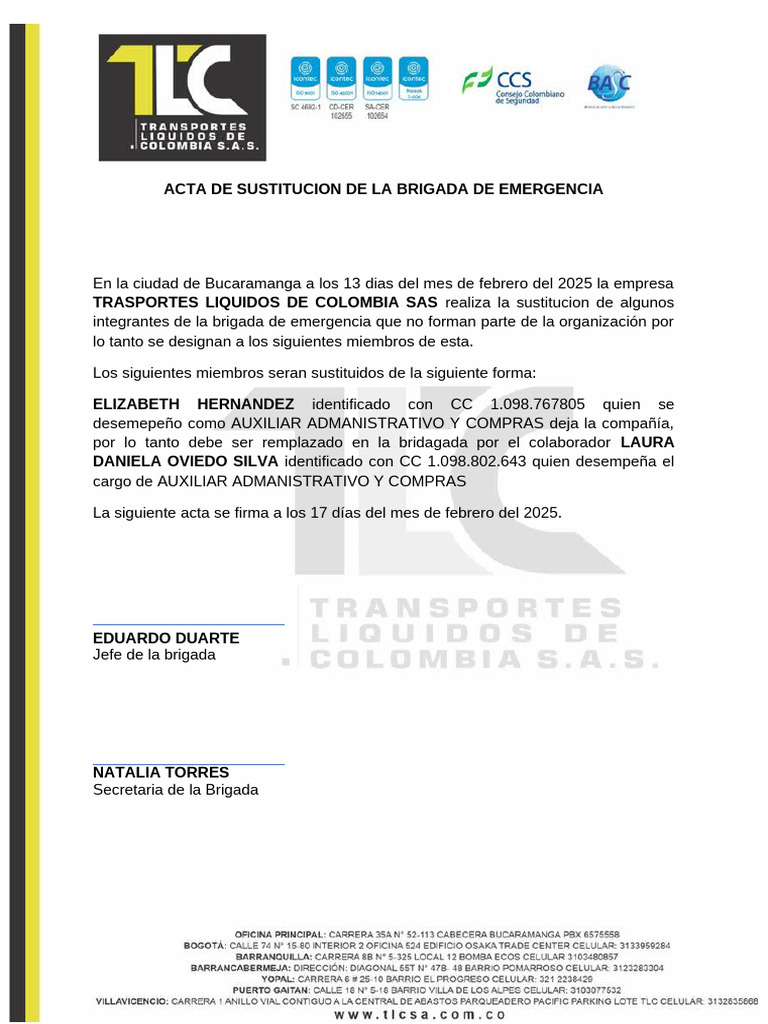 Sustitución Brigada de Emergencia 2025 | PDF