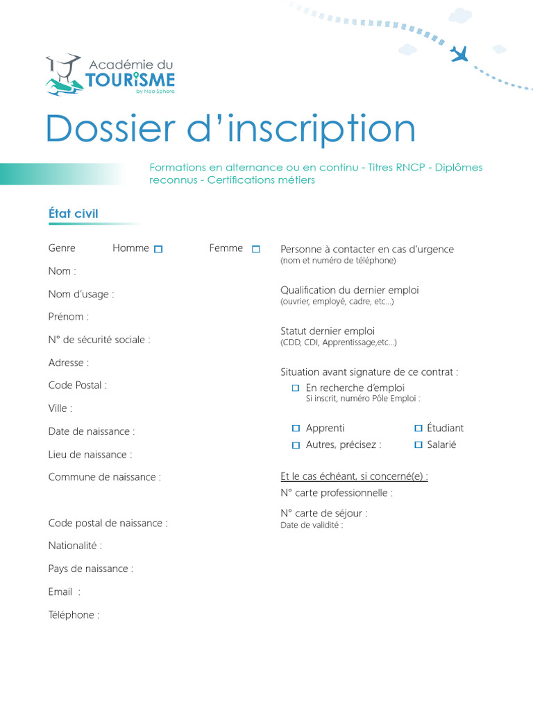 Dossier d'inscription pour formation professionnelle | PDF