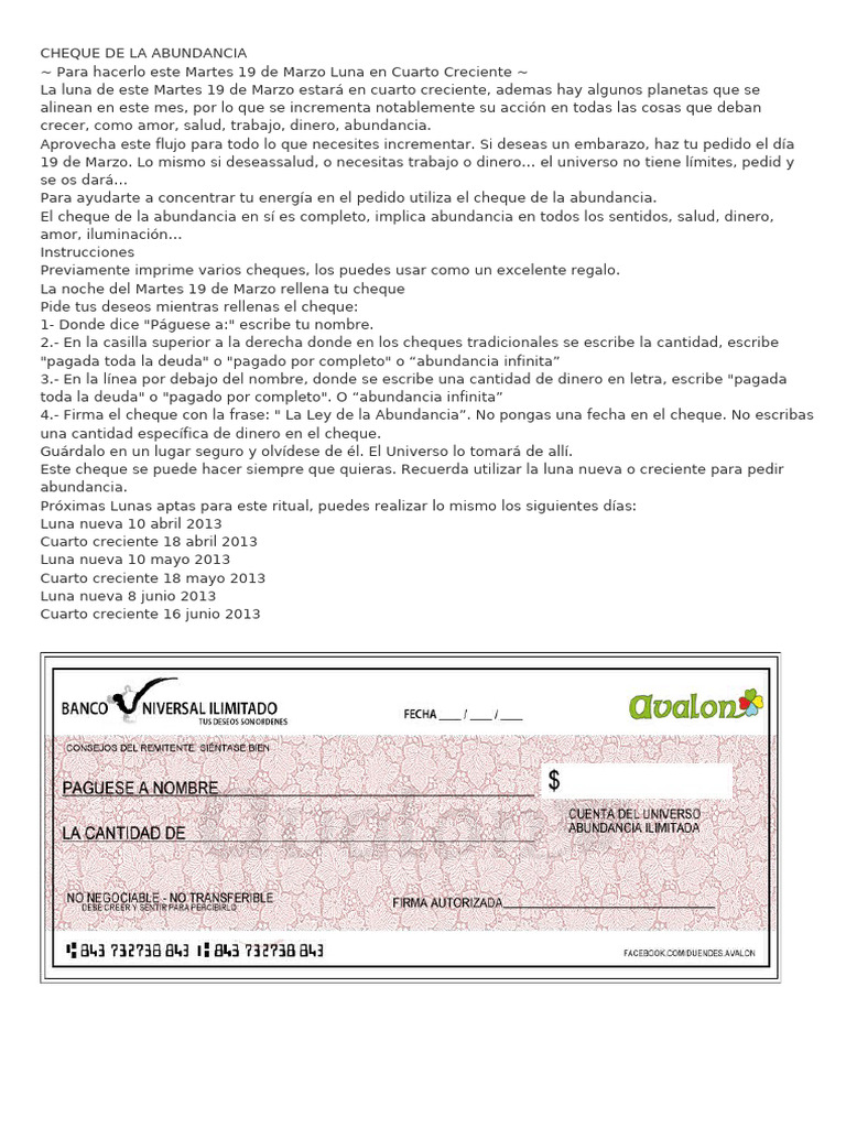 Ritual del Cheque de la Abundancia 2023 | PDF