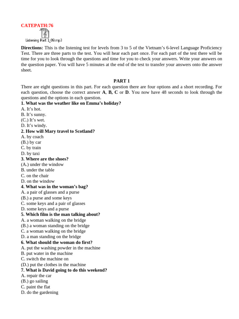 Listening Part 1 De 9 Revised Pdf