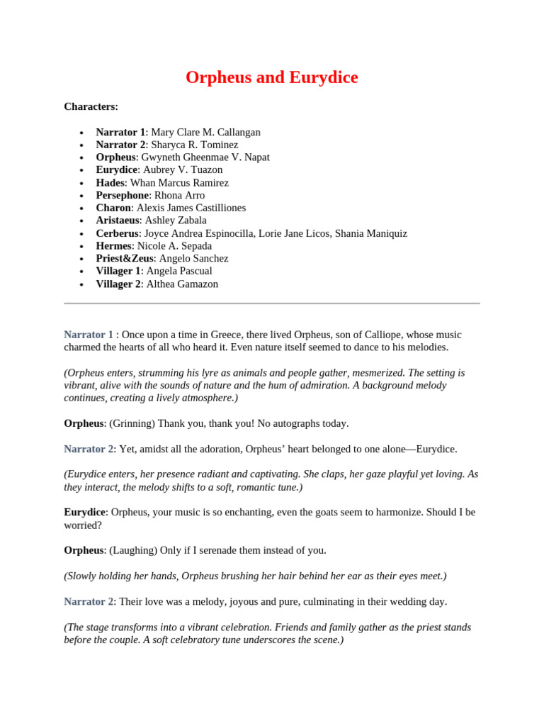 Orpheus and Eurydice: A Tragic Love Story | PDF | Orpheus | Hades