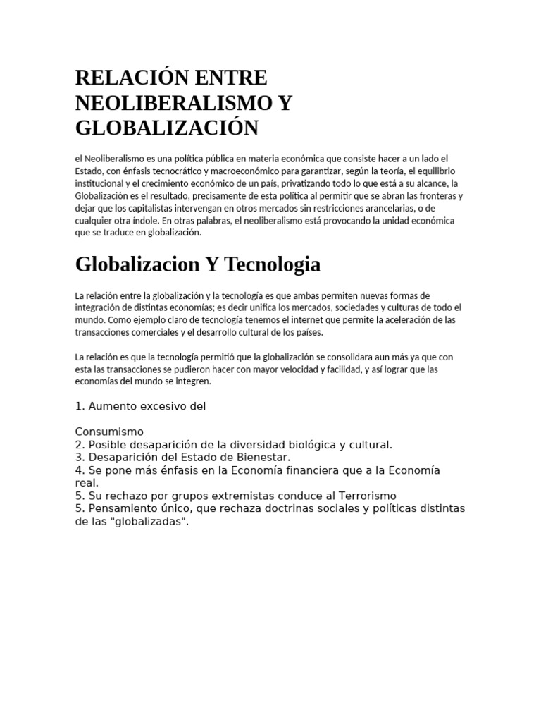 Neoliberalismo y Globalización: Impactos Económicos | PDF