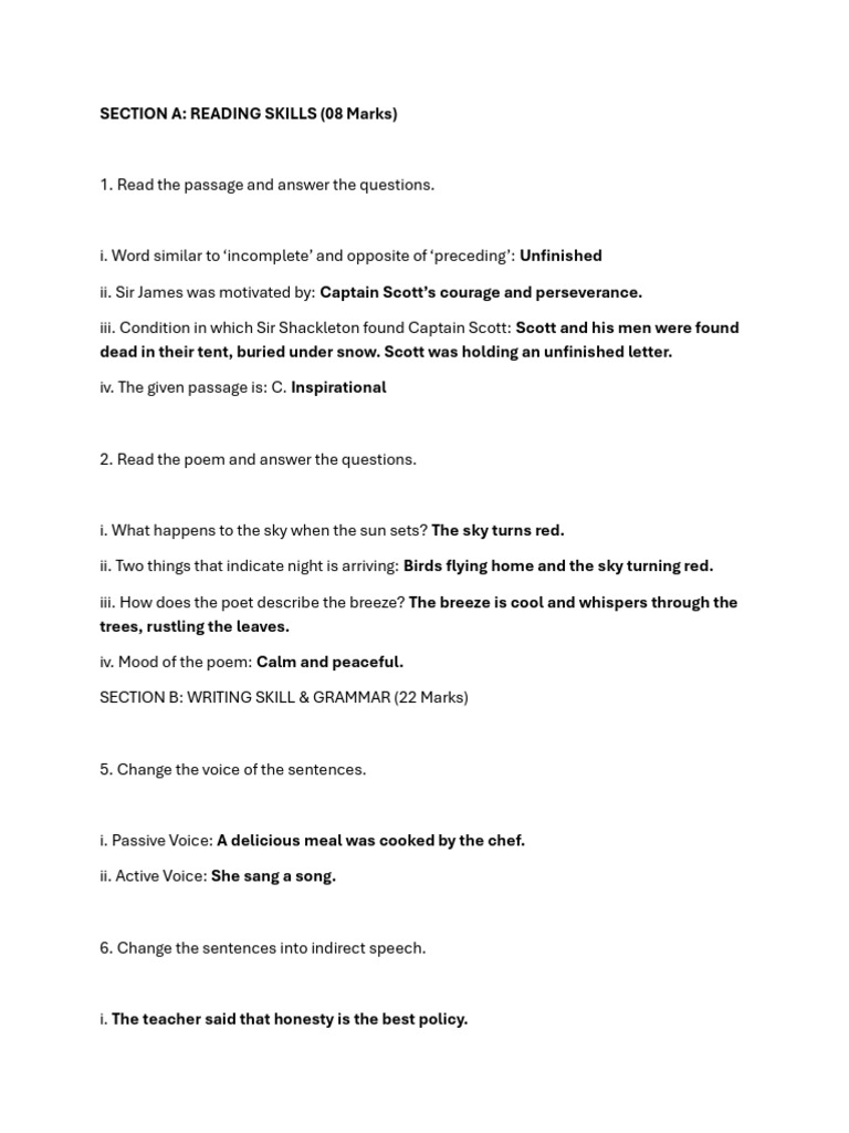 Answer Key Class 6 Worksheet | PDF | Linguistic Typology | Linguistics