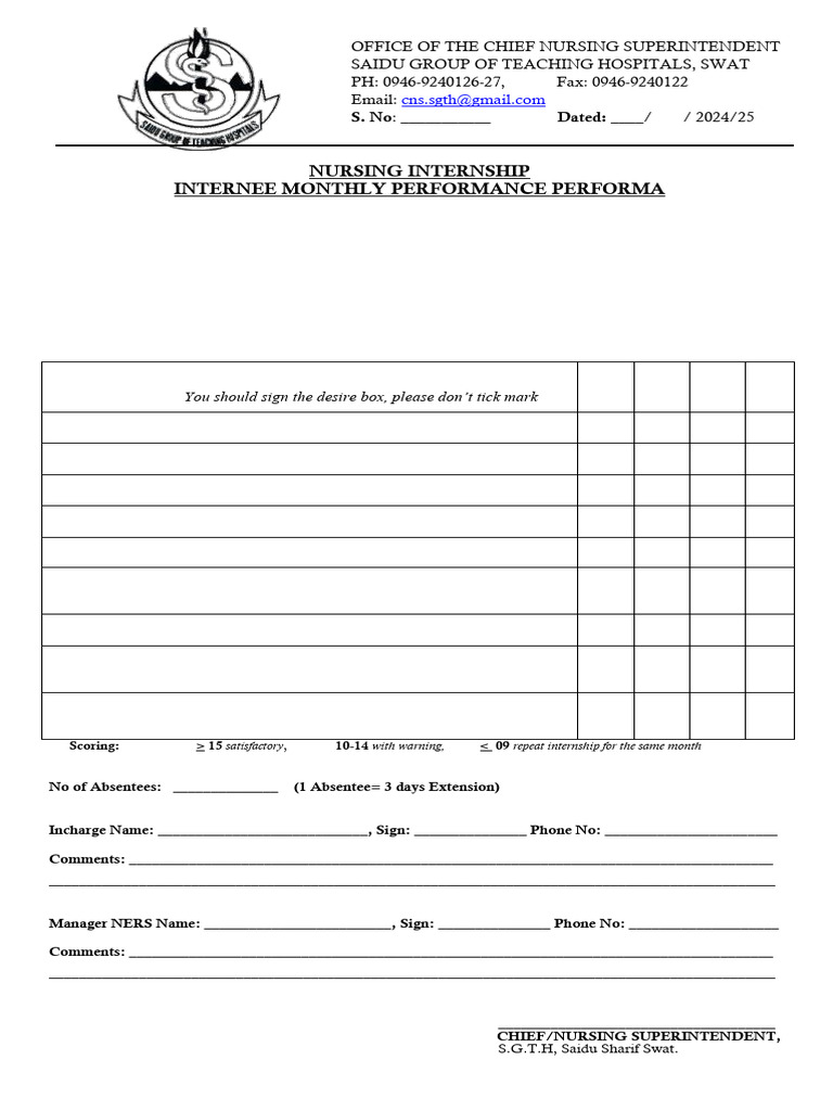 Nursing Internship Performance Evaluation Form | PDF | Social Programs ...