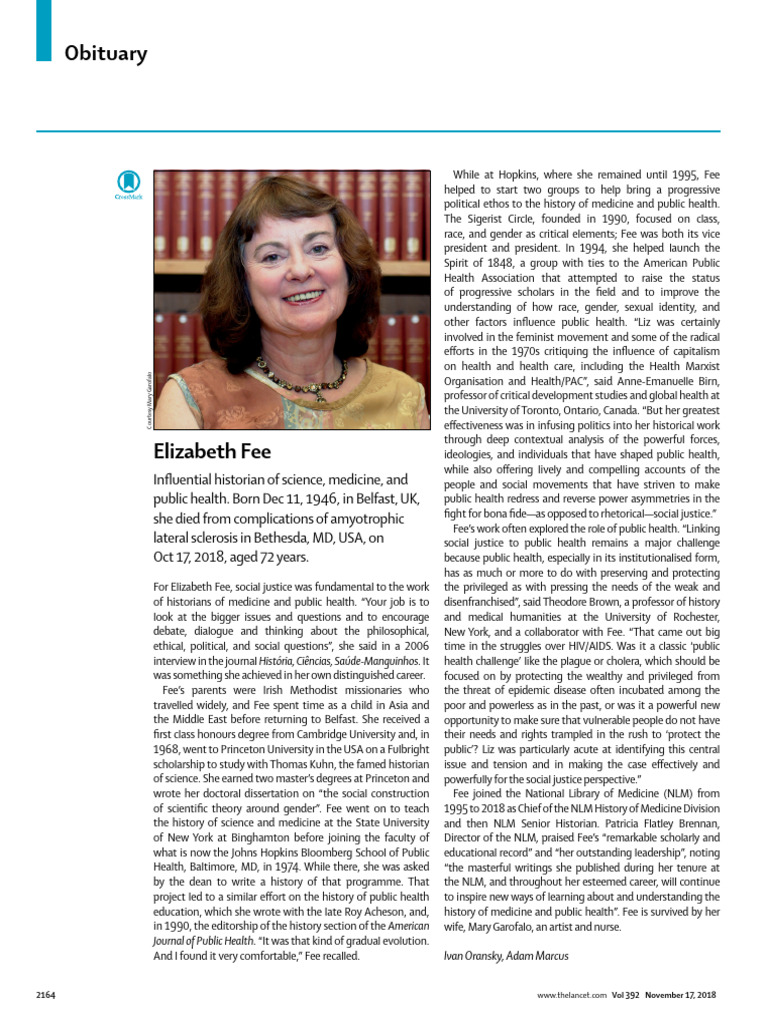 Elizabeth Fee Lancet | PDF | Liberal Arts Education