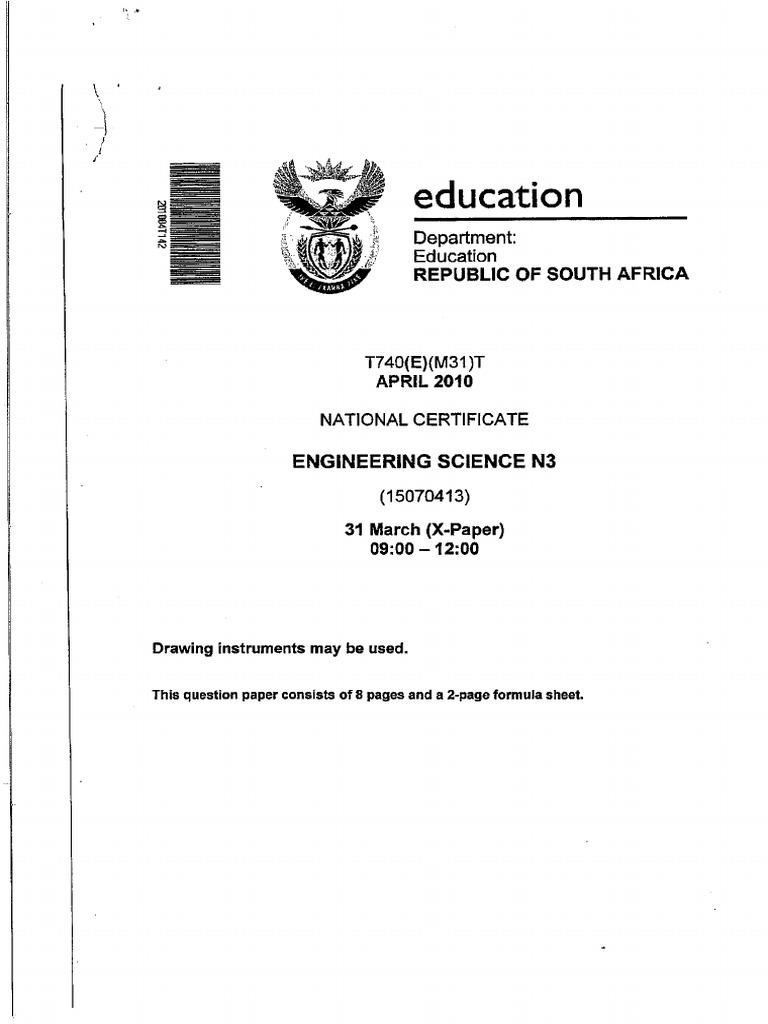 Engineering Science N3 April 2010 | PDF