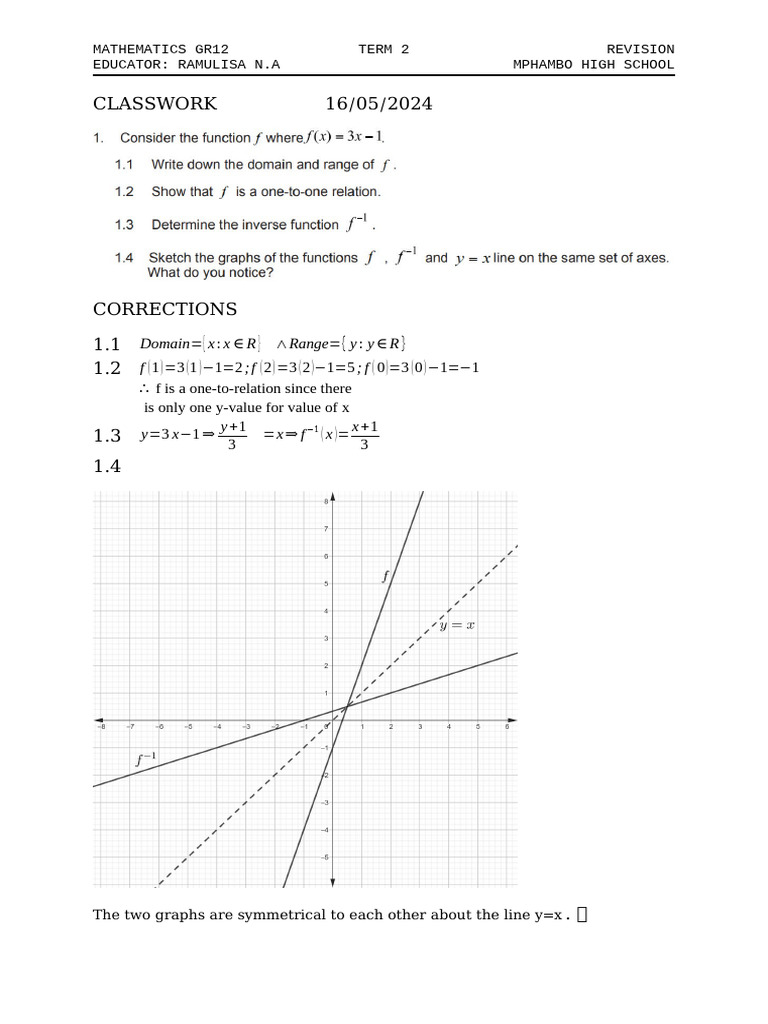 Functions and Inverses Revision | PDF