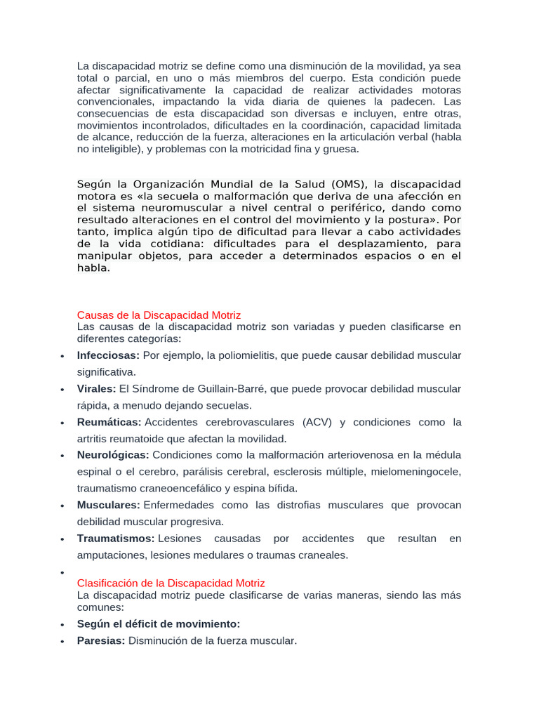 Discapacidad Motriz: Causas y Desafíos | PDF | Invalidez | Neurología