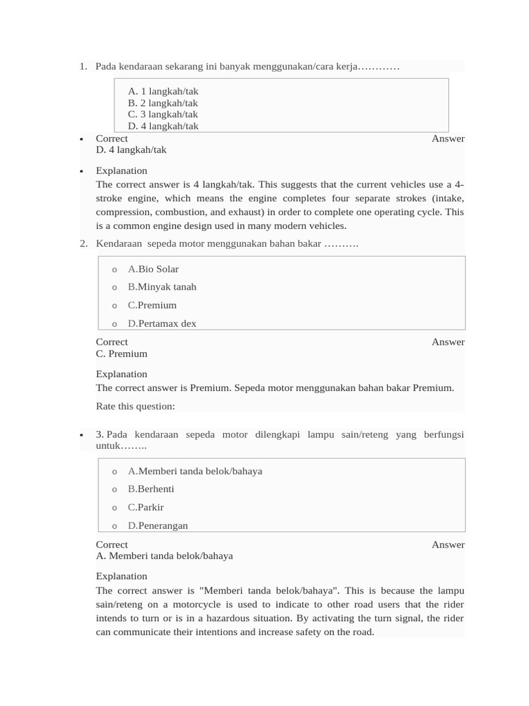Motor Vehicle Mechanics Quiz | PDF | Brake | Engines