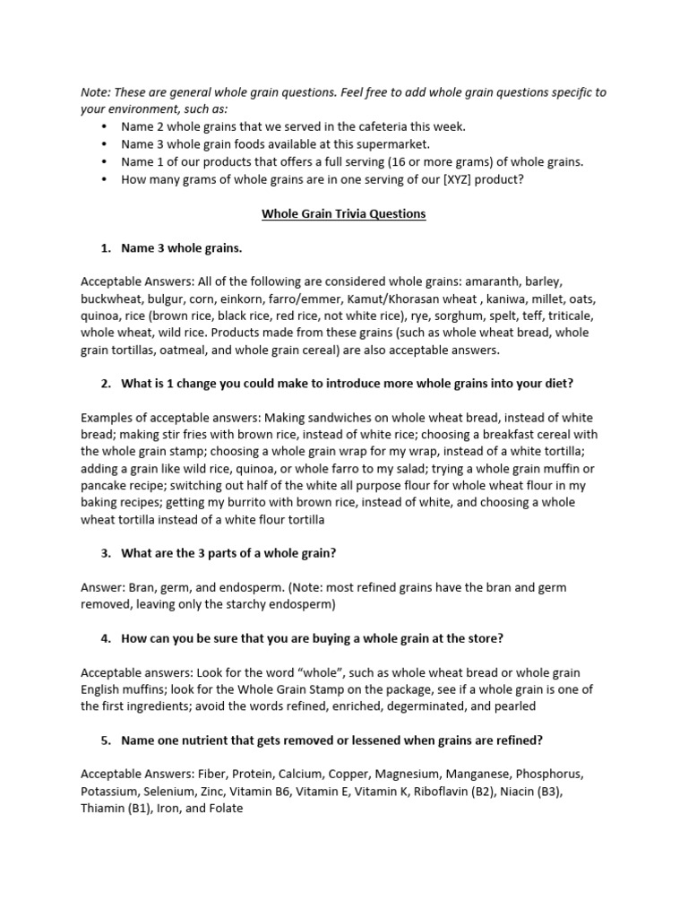 Whole Grain Trivia and Facts Guide | PDF | Cereals | Flour