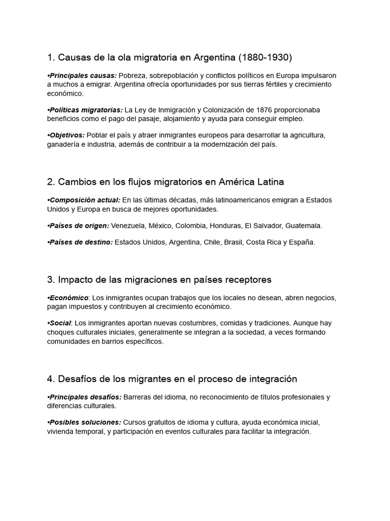 Causas y efectos de la migración en Argentina | PDF