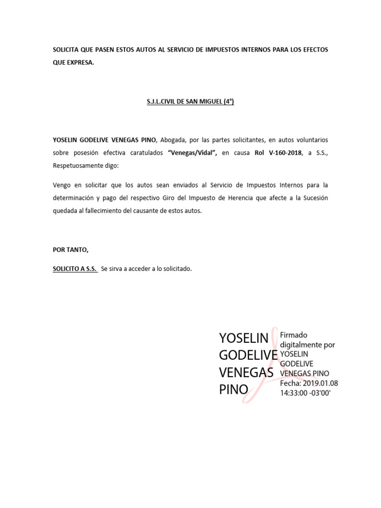 Solicitud de Oficio SII para Herencia | PDF