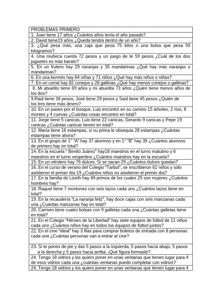 Problemas matemáticos para niños | PDF