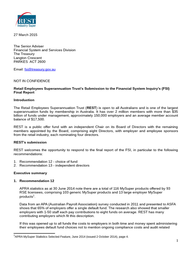 C2014-053 REST Super | PDF | Employment | Pension