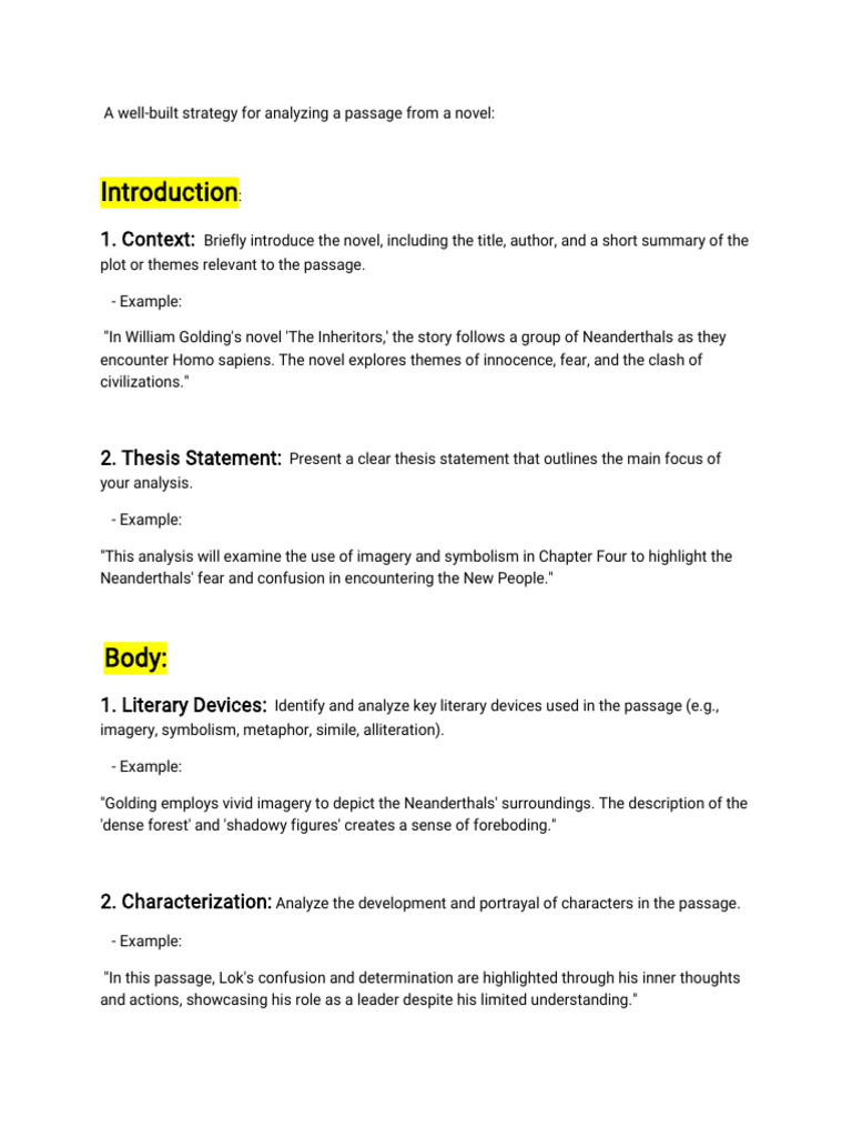 Analyzing Literary Passages in Novels | PDF