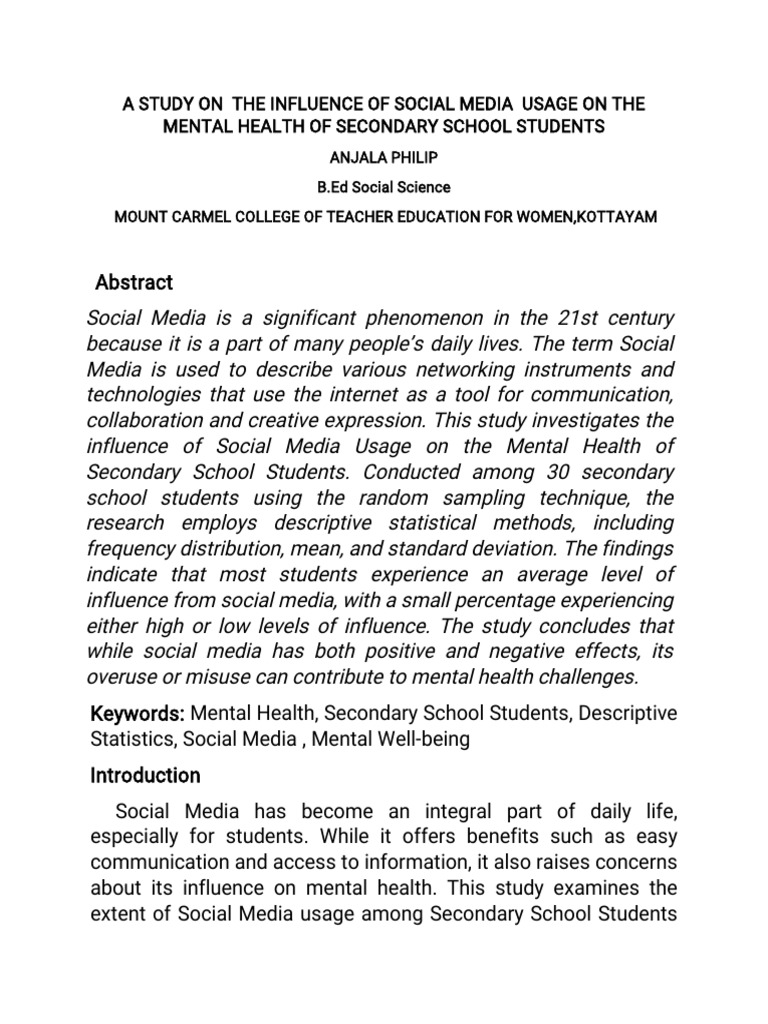 Social Media's Impact on Student Mental Health | PDF | Social Media ...
