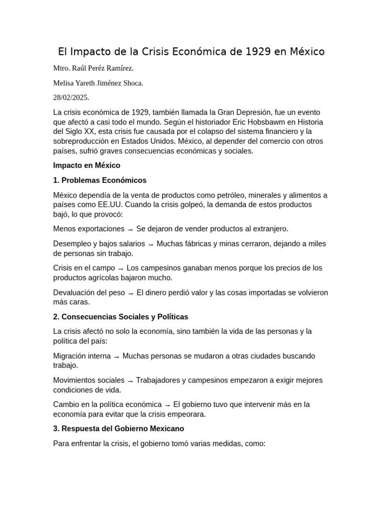 Impacto de la Crisis de 1929 en México | PDF