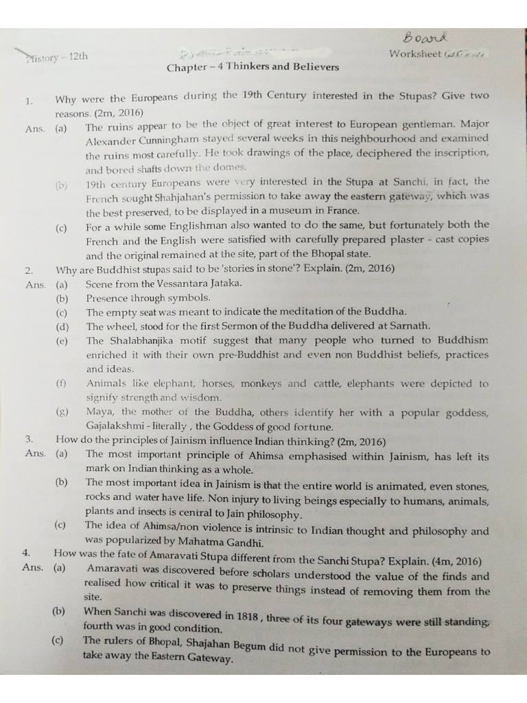 Chapter 4 Thinkers, Beliefs and Buildings (Board Questions+ Worksheet ...