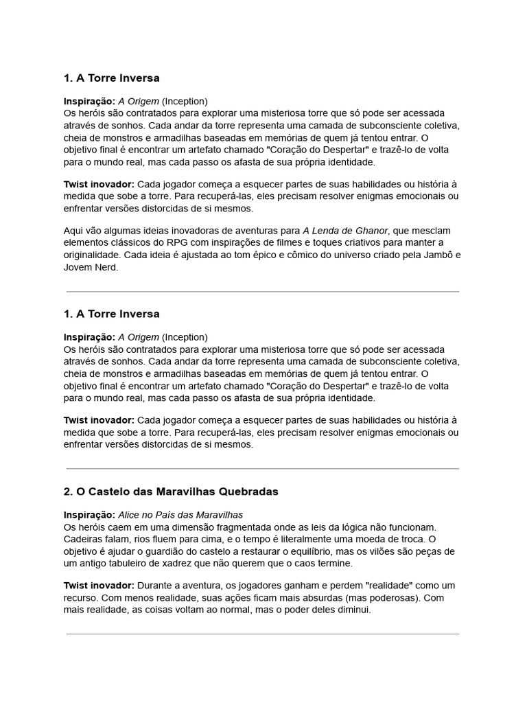 Aventuras Épicas em Ghanor: RPG Criativo | PDF | Herói | Jogos de RPG